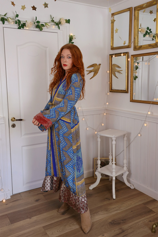 Blue Brown Graphical Recycled Kimono | S-XL