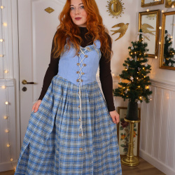 Blue Brown Plaid Cottagecore Vintage Dress | S/M