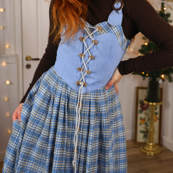 Blue Brown Plaid Cottagecore Vintage Dress | S/M