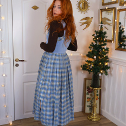 Blue Brown Plaid Cottagecore Vintage Dress | S/M