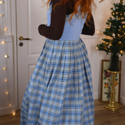 Blue Brown Plaid Cottagecore Vintage Dress | S/M