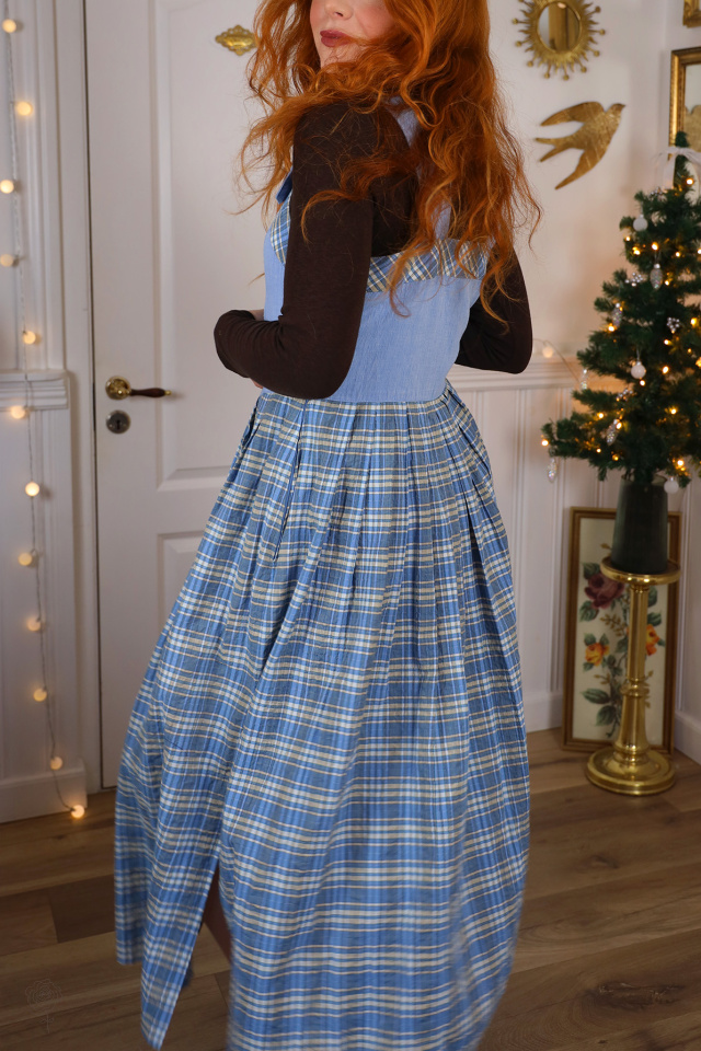 Blue Brown Plaid Cottagecore Vintage Dress | S/M