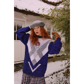 Blue 80's Burgundy Rose Sweater | L