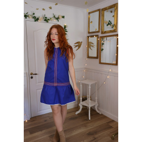 Blue & Red Cotton Mini Dress | S