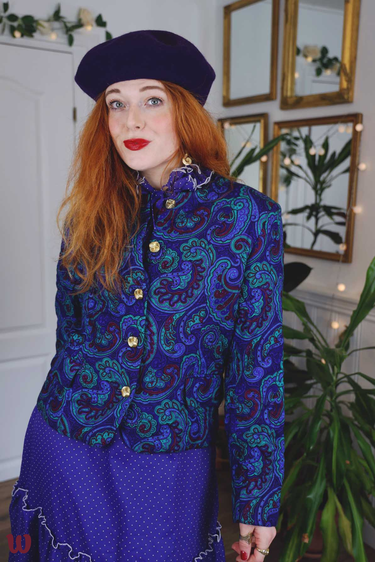 Blue Emerald Green Paisley Vintage Jacket | S/M - Catalog