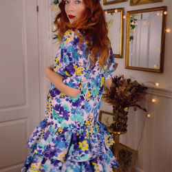 Blue Floral 80's Dress | S/M