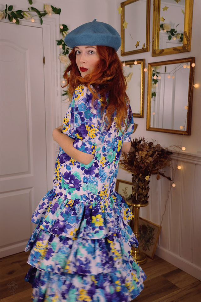 Blue Floral 80's Dress | S/M