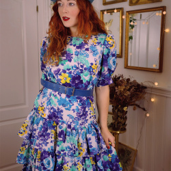 Blue Floral 80's Dress | S/M