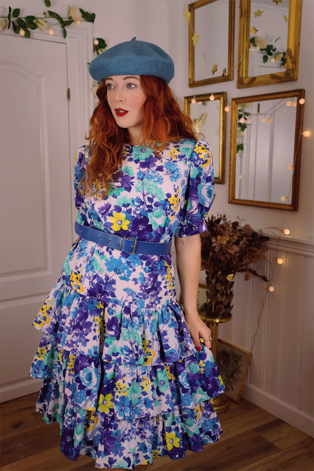 Blue Floral 80's Dress | S/M