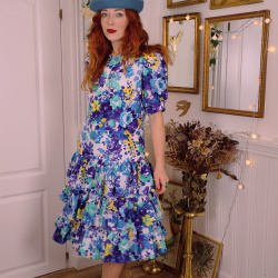 Blue Floral 80's Dress | S/M