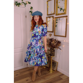Blue Floral 80's Dress | S/M