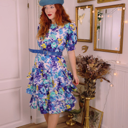 Blue Floral 80's Dress | S/M