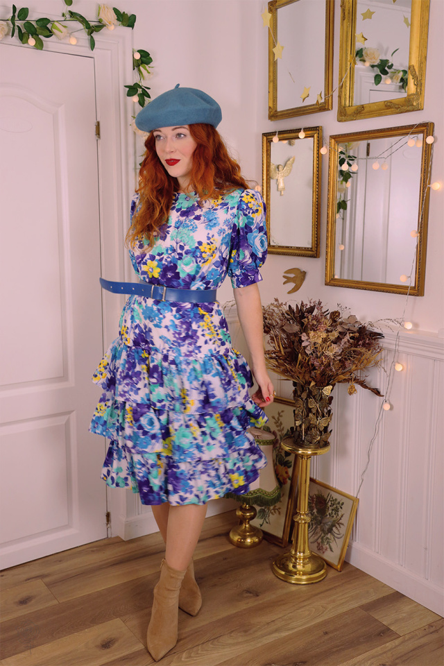 Blue Floral 80's Dress | S/M