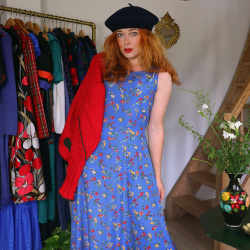 Blue Floral 90's Vintage Dress | S