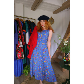 Blue Floral 90's Vintage Dress | S