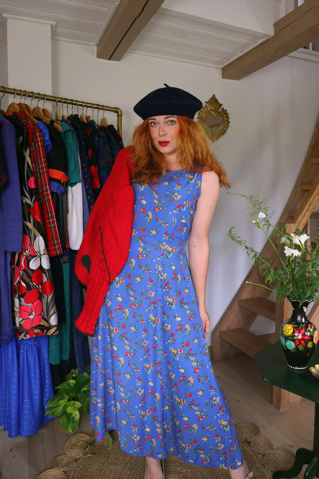 Blue Floral 90's Vintage Dress | S