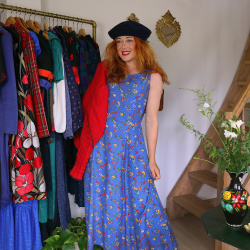 Blue Floral 90's Vintage Dress | S