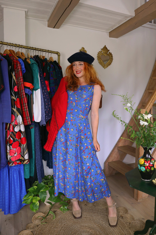 Blue Floral 90's Vintage Dress | S