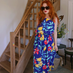 90's Blue Floral Summer Viscose Set | S