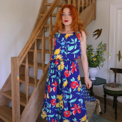 90's Blue Floral Summer Viscose Set | S