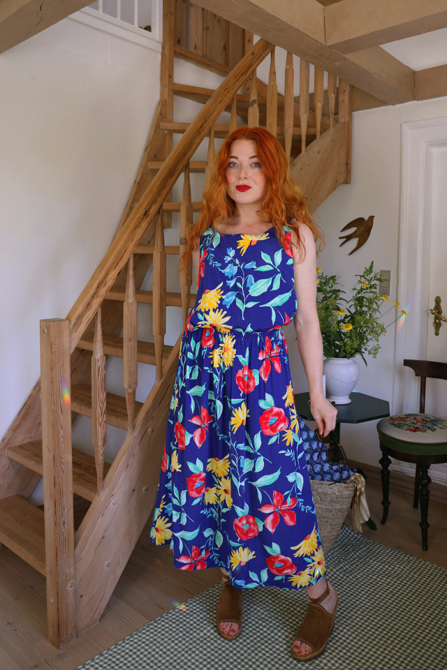 90's Blue Floral Summer Viscose Set | S