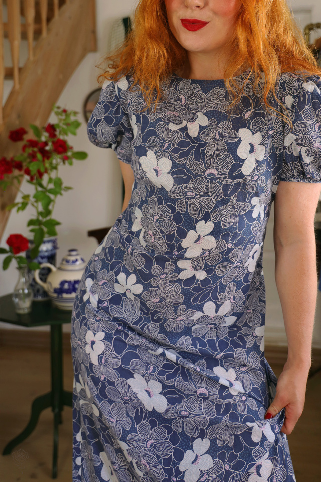 Blue Floral Maxi Vintage Dress | S