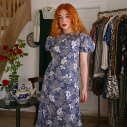 Blue Floral Maxi Vintage Dress | S