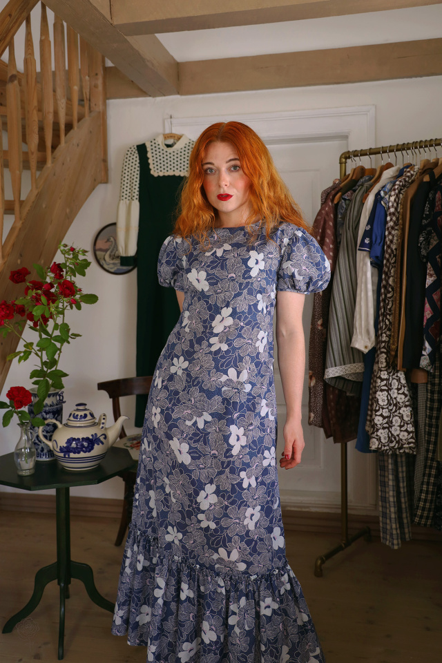 Blue Floral Maxi Vintage Dress | S