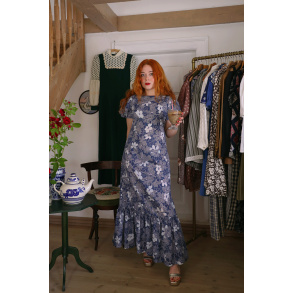 Blue Floral Maxi Vintage Dress | S