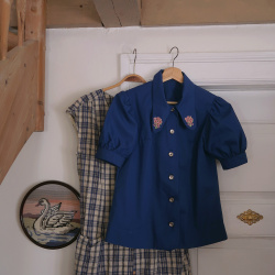 Blue Thick Cotton Vintage Top | S