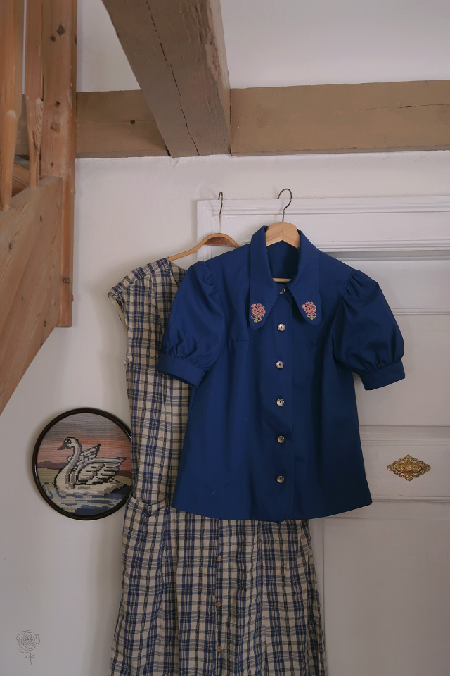 Blue Thick Cotton Vintage Top | S