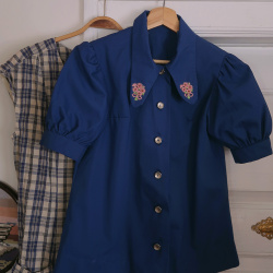 Blue Thick Cotton Vintage Top | S