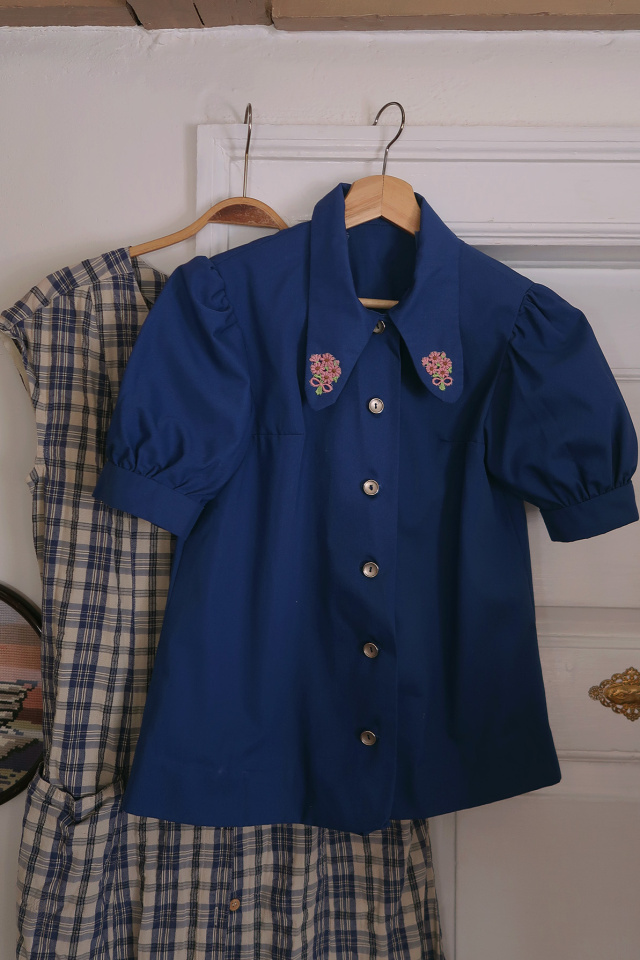 Blue Thick Cotton Vintage Top | S