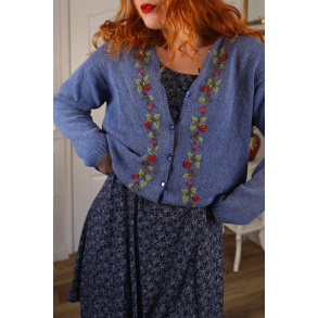 Blue Floral Embroidered Vintage Cardigan | M