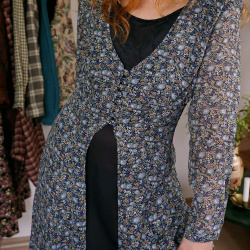 Blue Romantic Floral Vintage Dress | S