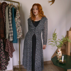 Blue Romantic Floral Vintage Dress | S
