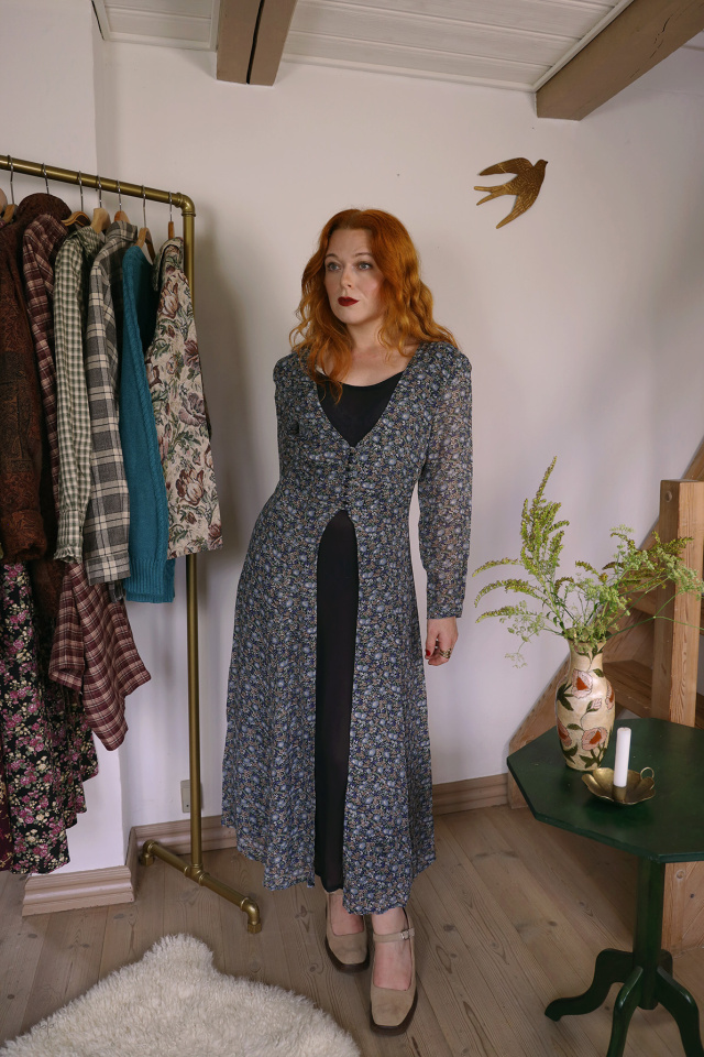 Blue Romantic Floral Vintage Dress | S