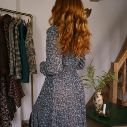 Blue Romantic Floral Vintage Dress | S