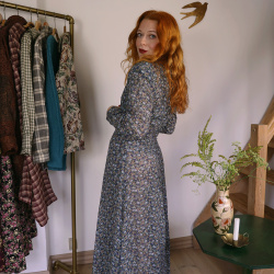Blue Romantic Floral Vintage Dress | S