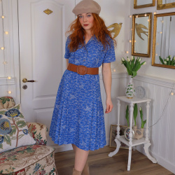 Blue Abstract Clouds Vintage Dress | L