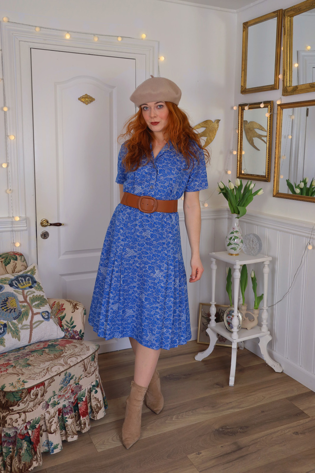 Blue Abstract Clouds Vintage Dress | L