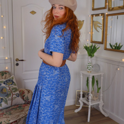 Blue Abstract Clouds Vintage Dress | L