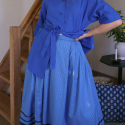 Elegant Blue Floral Vintage Skirt | M/L