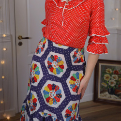 Red Dot Frill 70's Vintage Blouse | S