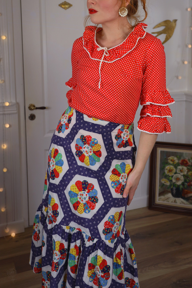 Red Dot Frill 70's Vintage Blouse | S