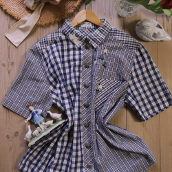 Blue Plaid Embroidered Vintage Top | XL