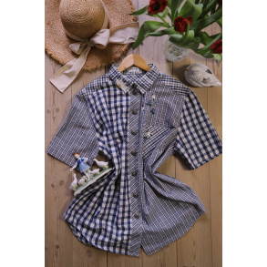 Blue Plaid Embroidered Vintage Top | XL