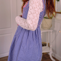 Blue Gingham Mini with Pink Details | S