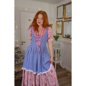 Blue Gingham Pink Ribbon Cottagecore | M