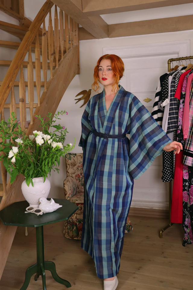 Blue Gingham Vintage Kimono | M-XXL